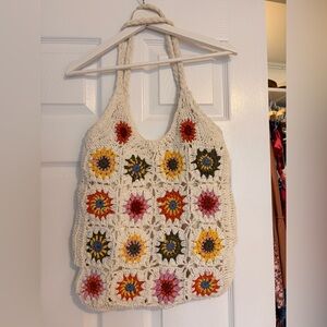 Cream Crochet Tote with Colorful Floral Motifs - Universal Thread granny square